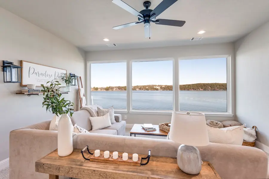 Upstairs living area with panoramic lake views