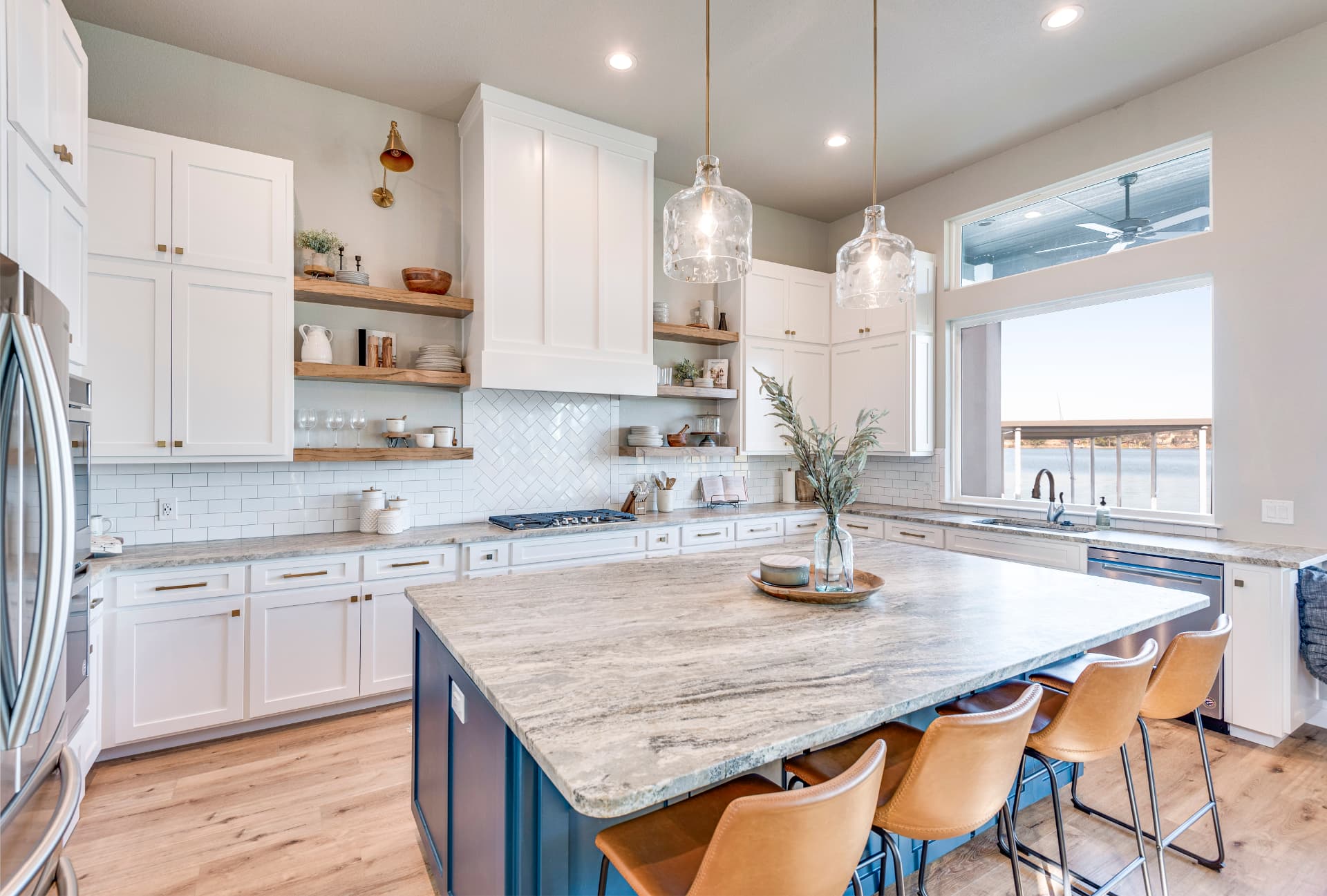 Kitchen workspace with white herringbone tile backsplash