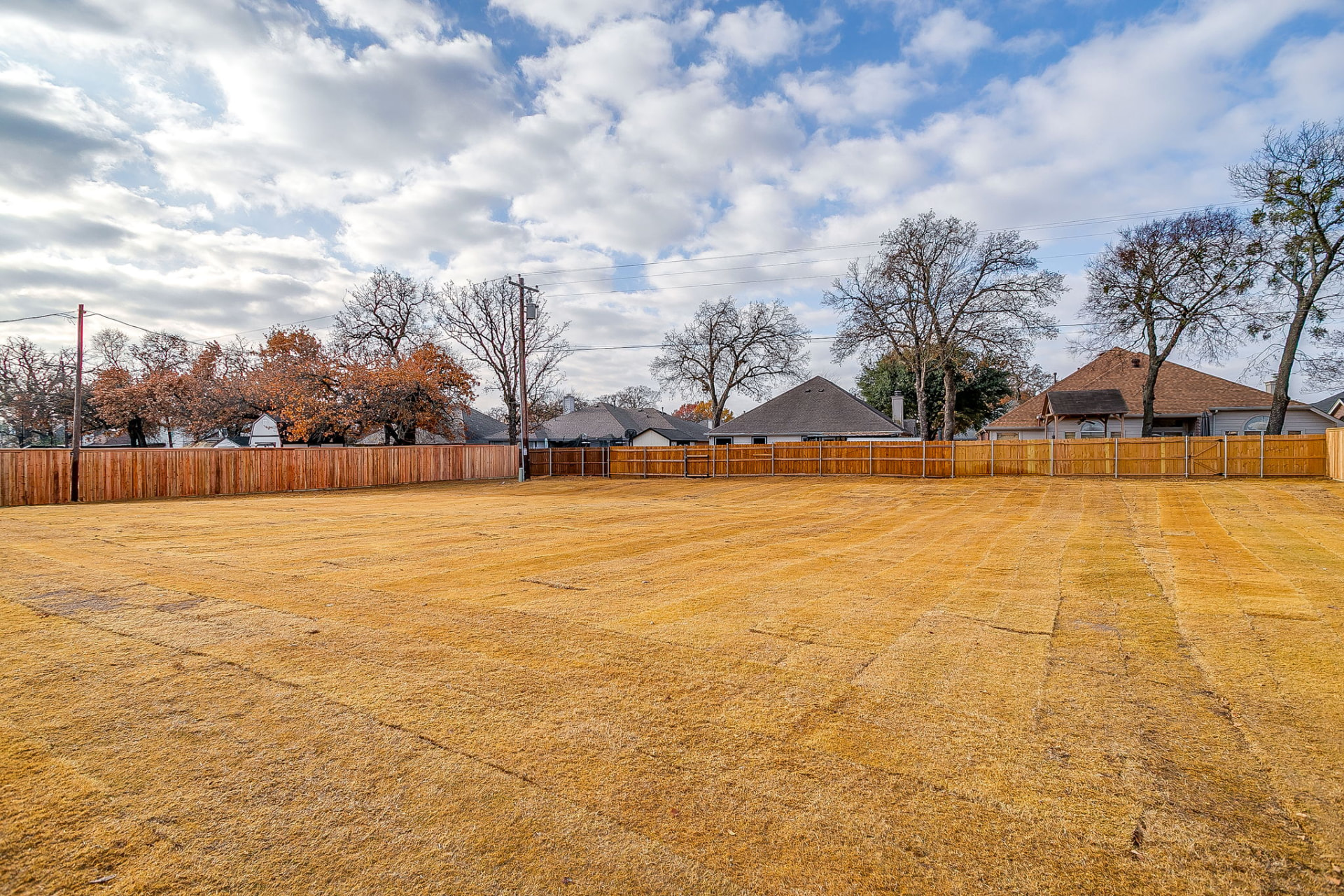 Fenced backyard with freshly sodded lawn at 436 Wicker Way