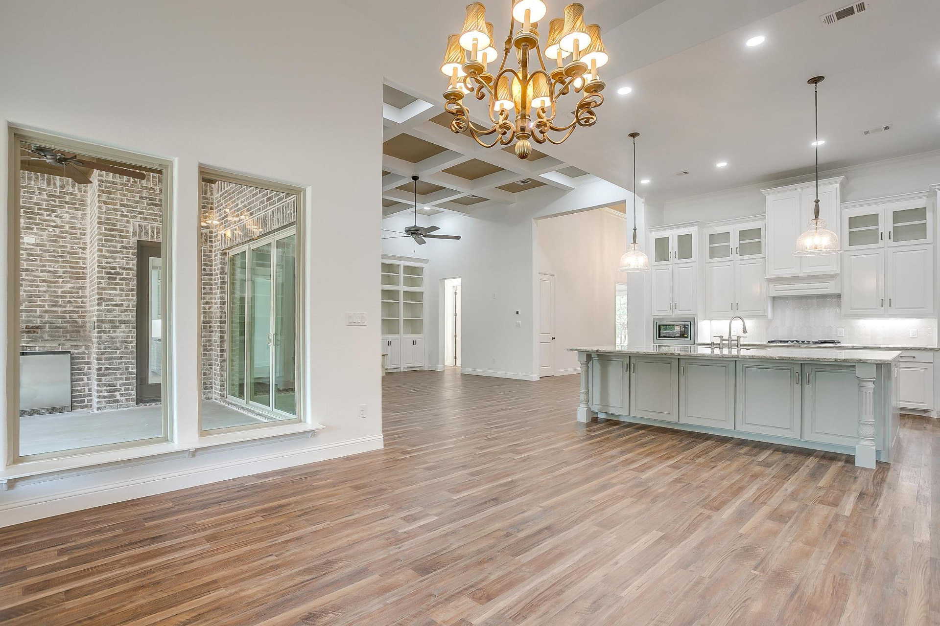 Open-concept view of the kitchen, dining, and living areas