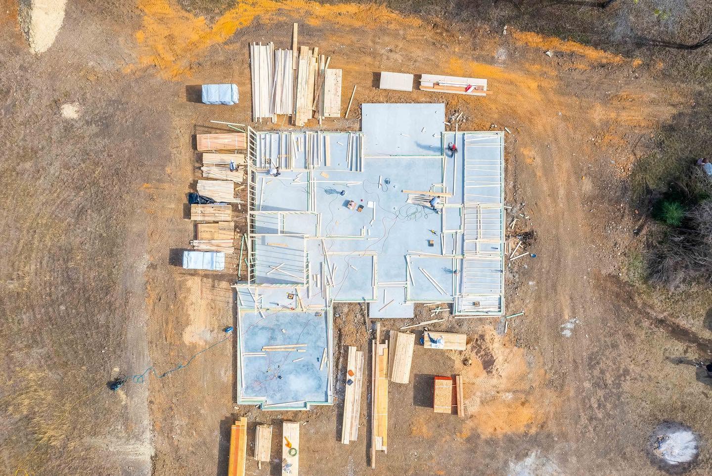 Foundation construction overhead view