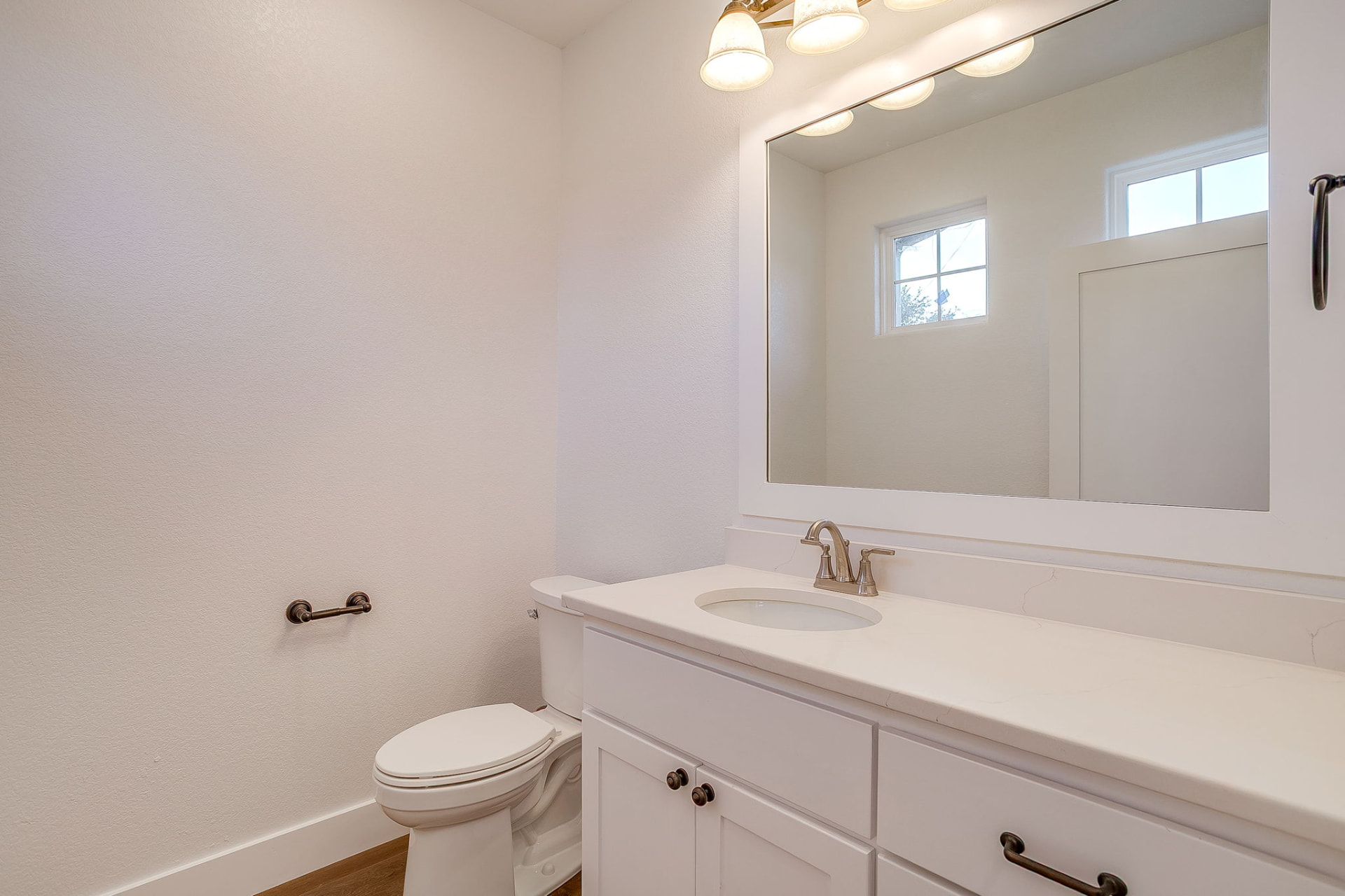Powder bath with pedestal vanity