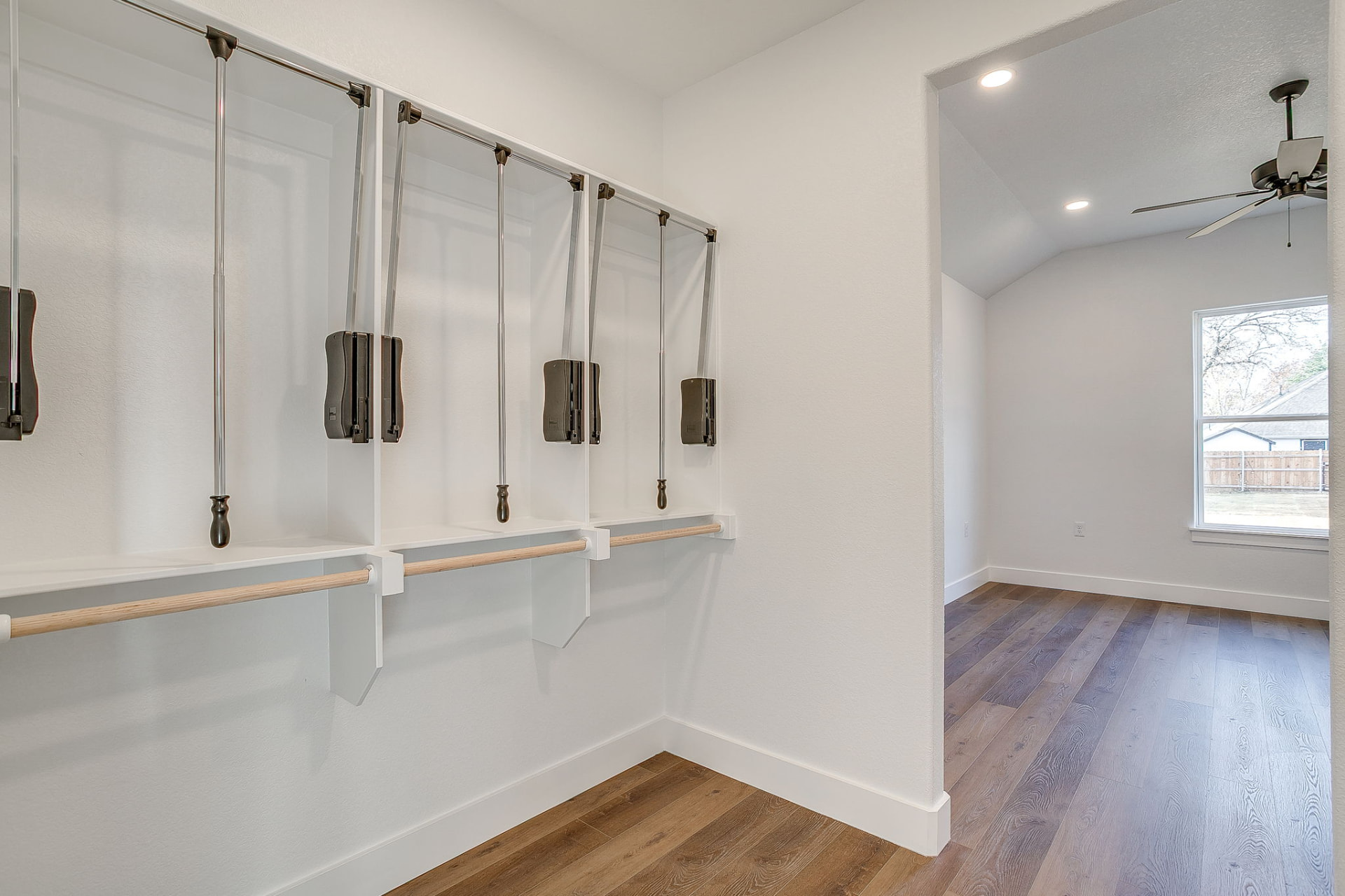 Secondary bathroom vanity with framed mirror