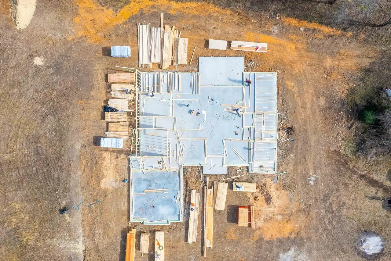 Foundation construction overhead view